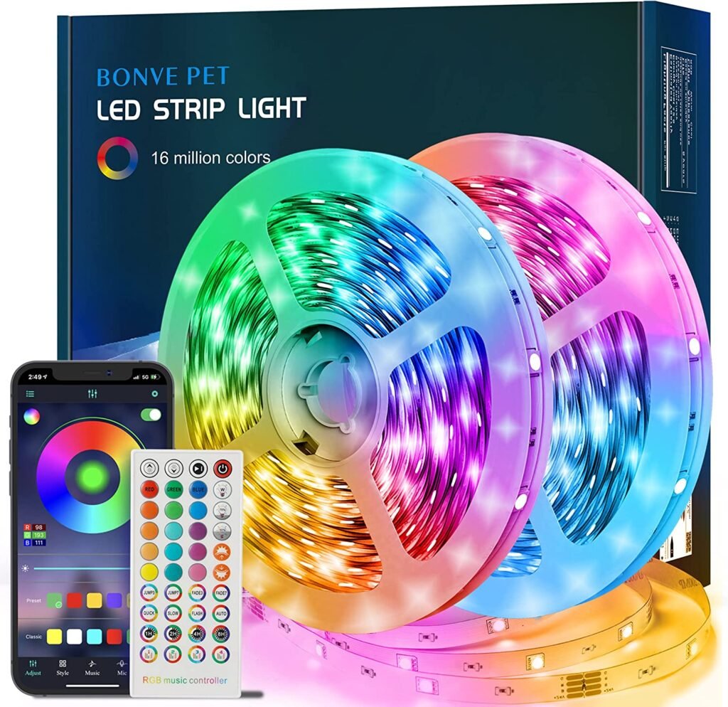 Tira de luz LED BONVE PET con 16 millones de colores, control remoto y app móvil.