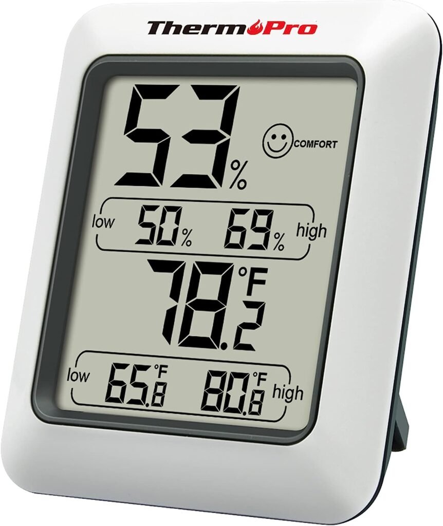 ThermoPro TP50 mostrando temperatura y humedad, el mejor termómetro higrómetro digital para interiores con pantalla grande y clara.